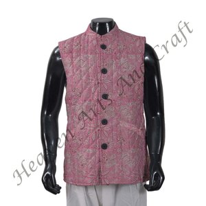 Hermosa chaqueta acolchada de algodón, chaquetas hechas a mano acolchadas con estampado de bloques, abrigo, regalos de vacaciones, Chaqueta con botones más cerca para regalos de hombres - Product Image 6