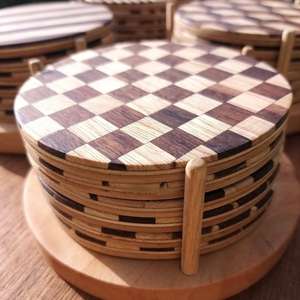 Premium Maple Walnut Coasters Round Wooden Coffee and <b>Beer</b> <b>Mats</b> & Pads Elegant Walnutt Wood Coasters - Product Image 3