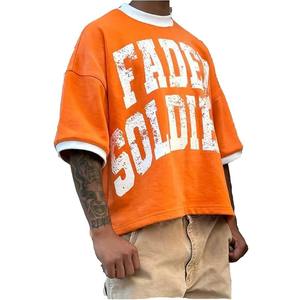 Camisetas de Hombre con Estampado OEM, Camisetas de Algodón Grueso de 300 g para Mujer, Estampado de Letras, Estilo Urbano, Holgadas, de Dos Tonos, Vintage - Product Image 1