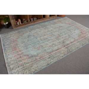 พรมตุรกีวินเทจ5x8.6ft พื้นที่ขนาดใหญ่สีน้ำเงินสีชมพูการออกแบบการเย็บปะติดปะต่อกันวัสดุผ้าขนสัตว์น้ำยางสำหรับวัยรุ่นรูปสี่เหลี่ยมผืนผ้า - Product Image 5