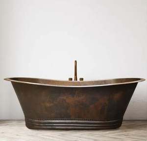 อ่างอาบน้ำทองแดงทำจากดีบุกเคลือบ Patina ซึ่งทำจากทองเหลืองแบบยืนฟรีอ่างอาบน้ำทองแดงแบบอินเดียใช้ค้อนทุบเสร็จ - Product Image 2
