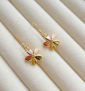 Pendientes Pequeños de Plata de Ley con Circonita Natural, Joyería Floral Dorada Colorida, Bonito y Delicado Regalo para Ella - Product Image 3