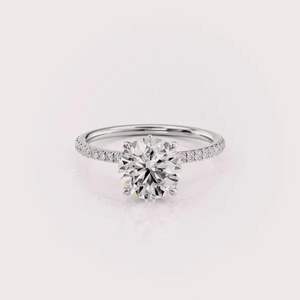 IGI Certified Round Cut Lab Grown Diamond Engagement Ring with Pave Band in <b>Solid</b> 925 Sterling <b>Silver</b> - Product Image 1
