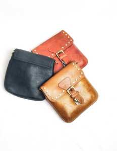 Vintage Buckle Closure Studded Genuine Leather Sling Crossbody Bag Available in Black Reddish <b>Brown</b> and <b>Tan</b> Fancy Crossrider - Product Image 3