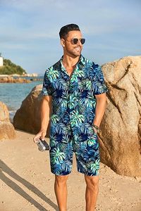 Conjunto de Dos Piezas con Estampado Floral Hawaiano de Marca Propia, Conjuntos de Verano para Hombre, Camisas de Manga Corta con Botones y Pantalones Cortos para Hombre - Product Image 3