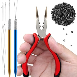 Micro-Link Hair Extension <b>Set</b> with Three-Hole <b>Pliers</b> Detachable Bead Threader Loops and Hook for Salon and Professional Use - Product Image 1