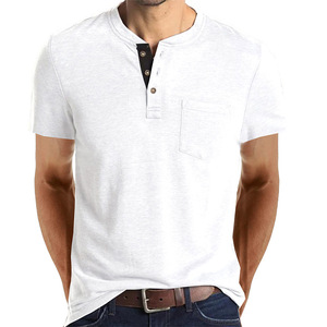 Logotipo personalizado algodón en blanco US tamaño Polo Slim Fit cuello redondo manga corta Botón-up bolsillo Henry hombres camiseta para hombres DDP envío - Product Image 3