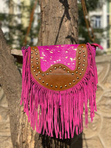 Bolso de mano de estilo occidental con flecos de piel metalizada para mujer, elegante, Color rosa, alta calidad - Product Image 4