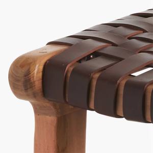 Taburete de Bar de Madera Maciza Hecho a Mano con Asiento de Cuero Tejido, Taburete Moderno Minimalista de Altura de Barra para Isla de Cocina, Muebles de Bar - Product Image 3