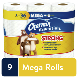 Charmin-Essentials 9 Mega Rollos Papel Higiénico Fuerte 2 Capas Tamaño Jumbo Tejido Suave Desechable Hecho de Pulpa de Madera Virgen - Product Image 3