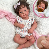Poupée Reborn en Silicone Souple de 20 Pouces, Cheveux Bouclés Implantés, Corps Souple, Fille, Prend la tétine, Cadeau pour Jeu d'Imitation Enfant