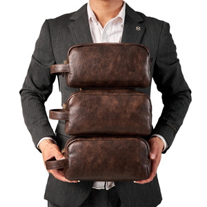 Premium Vintage luxe hommes pour trousse de toilette Double fermeture éclair pliable vanité stockage grand Kit de rasage mode étuis à cosmétiques moyen - Product Image 1