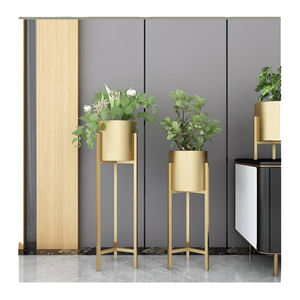 Maceta dorada de acero inoxidable con soporte, macetas redondas modernas para uso en interiores y exteriores, maceta decorativa de hierro para jardín para Patio - Product Image 1