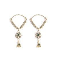 Magnifique ensemble de bijoux de mariée imitation Meenakari vert, comprenant un collier ras-du-cou, des jhumkas, un mathapatti et un nath, en or ethnique, idéal pour les mariages et les fêtes.