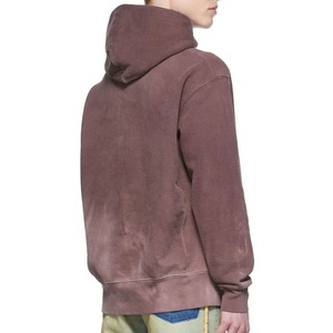 DEC usine sweat à capuche marron surdimensionné personnalisé Vintage français éponge hommes sweat coton pull Logo imprimé acide lavé sweats à capuche hommes - Product Image 3