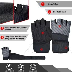 ถุงมือยิมครึ่งนิ้วทำจากนีโอพรีนระบายอากาศได้ดีกันลื่นสายรัดข้อมือ35.5ซม. สำหรับฝึกความแข็งแรง - Product Image 3