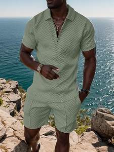 Ensemble de t-shirts et shorts pour hommes, style streetwear décontracté, 100% coton, été 2025, personnalisable, ample, uni, deux pièces - Product Image 4