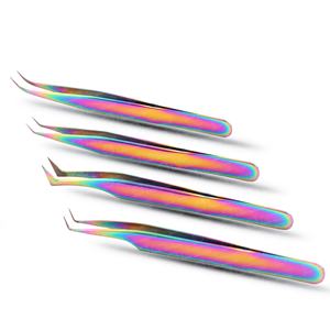 Pinzas para Pestañas Profesionales de Punta de Fibra, Color Arcoíris, 90 Grados, Marca Privada, Acero Inoxidable Japonés, Herramienta de Belleza - Product Image 3