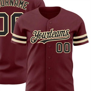 Camiseta de Béisbol Personalizada Color Granate con Rayas Beige, Cierre de Botones, Nombre del Equipo y Número 00, Ropa Deportiva Personalizada - Product Image 6