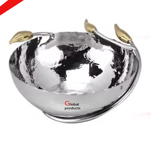 Bol de service de nourriture en aluminium doré de forme ronde en métal fini de fantaisie pour restaurant et bar d'hôtel - Product Image 4
