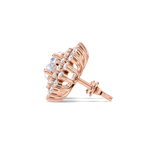 Boucles d'oreilles à clous en diamant rond à double halo de 3,02 carats, or jaune, blanc et rose 9K, fermoir à vis, bijoux floraux de luxe - Product Image 2