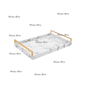 Bandeja de Servir Alimentos de Mármol con Diseño Fantástico y Asas de Metal, Tamaño Personalizado, Forma Rectangular, Bandeja de Alimentos en India - Product Image 6