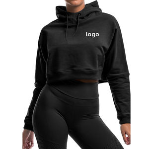 เสื้อฮู้ดเอวลอยสำหรับผู้หญิงเสื้อฮู้ดแบบถักมีโลโก้สไตล์ดีเสื้อครอปท็อป - Product Image 4