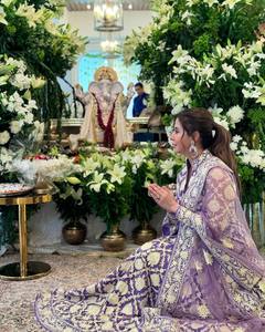 Style pakistanais indien lourd Net séquence broderie travail pierre travail longues Anarkali robes Net Dupatta ensemble pour les fêtes d'été - Product Image 4