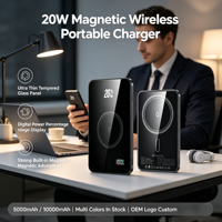 Batterie externe sans fil/filaire Smart LED Digital Display Aluminium Alloy Portable 20W Fast Charging High Capacity Magnetic Charging Power Bank