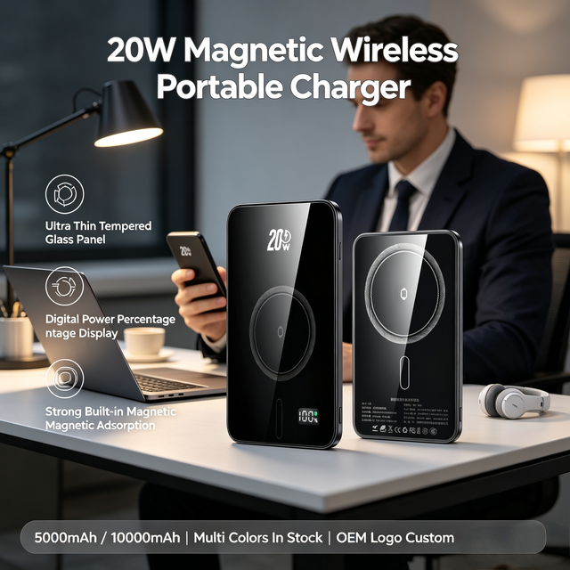 Wireless/Wired Smart LED Digital Display Aluminum Alloy Portable 20W Fast Charging High Capacity Magnetic Charging Power Bank