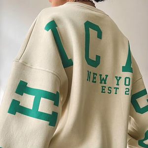 Custom logo Oversize Puff Printing Fleece Hoodie Women Wholesale Cotton Round Neck <b>Vintage</b> <b>Sweatshirt</b> Women - Product Image 1