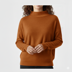 Customized Mockneck Women Long Solid Front Modern Minimal Relax Fit <b>Top</b> Cozy Soft Knit Eco-Friendly <b>Winter</b> Essential Style Oem - Product Image 1
