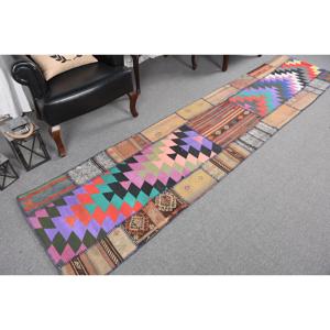 Turkish Rug, 2.5x10.6 ft Vintage Rug, <b>Red</b> Blue Animal Print <b>Wool</b> Rug - Product Image 5