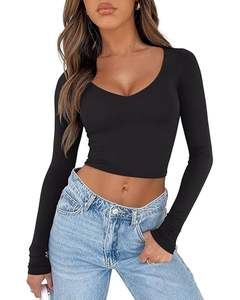 Camiseta informal de moda para mujer, cuello redondo simple, diseño liso, manga corta, Algodón ligero, adecuado para venta al por mayor, verano a granel - Product Image 4