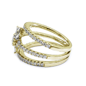 Bagues de mariage en or jaune 18 carats de haute qualité avec diamants véritables sertis pavé, motif floral classique, pour fêtes, vente en gros Chine - Product Image 2