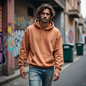 Sweat-shirt en jean déchiré avec logo brodé personnalisé Stonewash Sweat à capuche surdimensionné délavé à l'acide à l'ourlet brut vieilli - Product Image 3