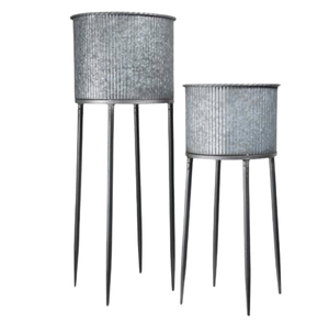 Jardinière galvanisée avec support Décoration intérieure Articles de jardin Seau à fleurs galvanisé de qualité supérieure avec design robuste - Product Image 1