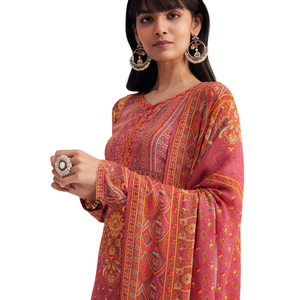 Abito rosa stampato in crêpe Palazo con Georgette Dupatta all'ingrosso donna abbigliamento etnico OEM fornitore di fabbrica vestito personalizzato - Product Image 4