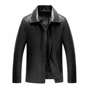 Servicio OEM al por Mayor, Chaqueta Bomber de Cuero con Cuello de Lona Delgado y Largo, Estilo Urbano, para Hombre, Moderna, Elegante y de Alta Gama, para Primavera y Otoño - Product Image 1