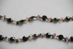 Collar de espinela negra y turmalina múltiple, collar chapado en oro en plata con piedras preciosas, moneda redonda, cuentas de Briolette, joyería hecha a mano - Product Image 4