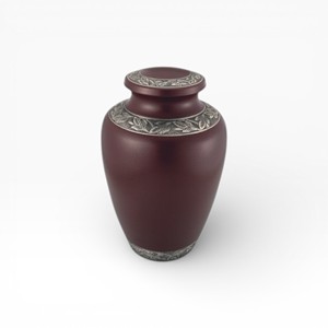 Urne funéraire rouge bordeaux riche avec détails de bande argentée triple, finition satinée pour un hommage commémoratif traditionnel - Product Image 6