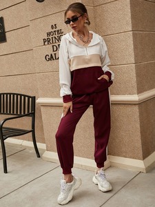 Últimos diseños de las mujeres Sudadera con capucha larga Chándal Color sólido Conjunto de dos piezas Tops bordados de invierno Precio al por mayor - Product Image 6