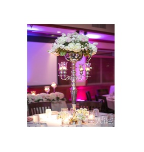 Candelabros de boda de aluminio con centro de mesa, vajilla con acabado plateado, candelabros hechos a mano para decoración de cena con velas - Product Image 1