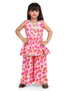 Vestido de Fiesta Shoryam para Niñas, Estilo Angrakha, Completamente Cosido, con Estampado Digital de Hojas Rosas, para Bodas de Verano, Eid Kurti - Product Image 2