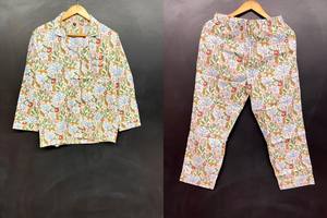 Unisex Pure Cotton Elastic Waist <b>Summer</b> <b>Pajama</b> Set | Lightweight Comfortable Nightwear Indian Handmade with Front Logo - Product Image 3