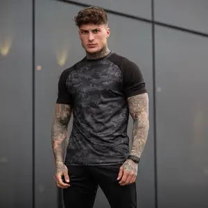 Camiseta 2022 baru 95% katun 5% Elastane pria Slim Fit Longline Tee kemeja lebih panjang Drop melengkung Hem otot Slim Fitted Gym Tshirt