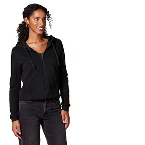 Sudadera con capucha y cremallera completa directa de fábrica para mujer, Sudadera con capucha en blanco de Color sólido liso, chaqueta deportiva informal - Product Image 3