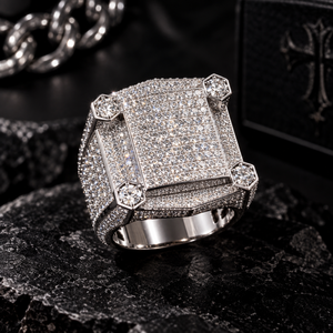 แหวนทรงสี่เหลี่ยมประดับเพชรโมอิสซาไนต์คุณภาพสูง VVS แบบ Iced Out ตัวเรือนเงินแท้ 925 ประดับมุมด้วยเพชรแบบ Pave สไตล์ฮิปฮอป สำหรับผู้ชาย - Product Image 1