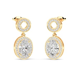 Pendientes de diamantes con corte ovalado y halo, 0.60 ct, diamantes cultivados en laboratorio en platino para fiesta de compromiso - Product Image 2