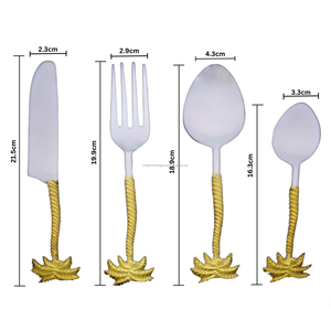 Juego de cubiertos hechos a mano de palmera de latón personalizados para el almuerzo y la cena hechos de acero y latón por el fabricante indio - Product Image 3